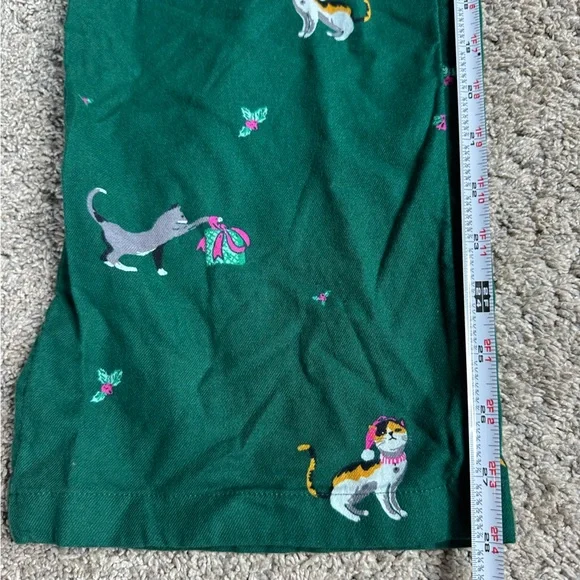 LOFT flannel kitten Cat Christmas pajamas Medium Green short sleeve pants button - Picture 16 of 16